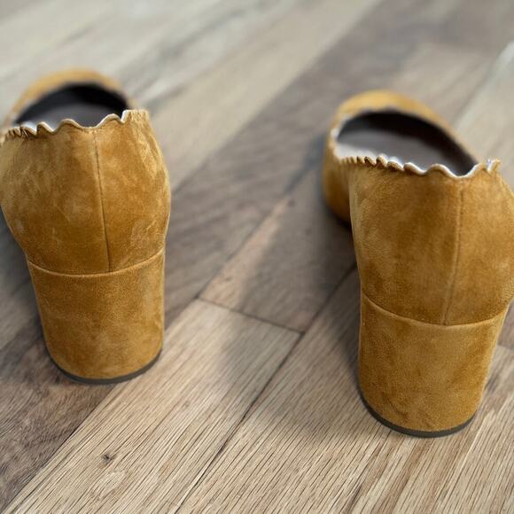 Chloé Lauren Suede Scallop Block Heel Pump 41 Tan - Picture 5 of 12